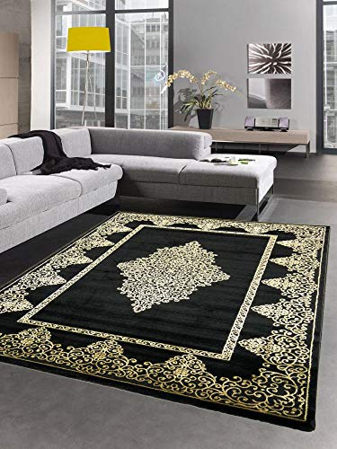 CARPETIA Teppich Wohnzimmer Kurzflor Teppich Ornamente schwarz Gold Größe 120x170 cm von CARPETIA