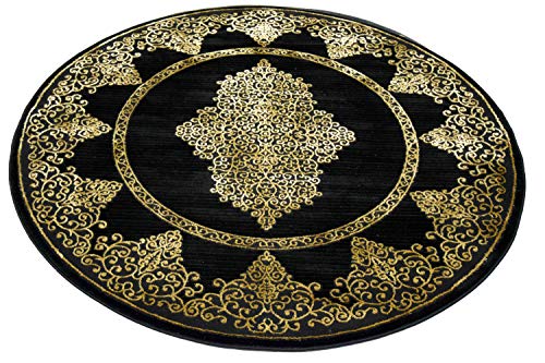 CARPETIA Teppich Wohnzimmer Kurzflor Teppich Ornamente schwarz Gold Größe 160 cm Rund von CARPETIA