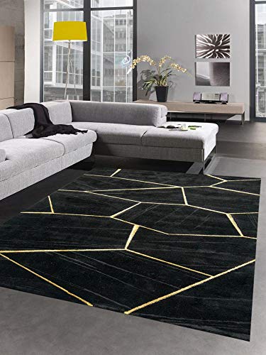 CARPETIA Teppich Wohnzimmer geometrisches Muster schwarz Gold Größe 120x170 cm von CARPETIA