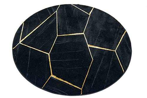 CARPETIA Teppich Wohnzimmer geometrisches Muster schwarz Gold Größe 200 cm Rund von CARPETIA
