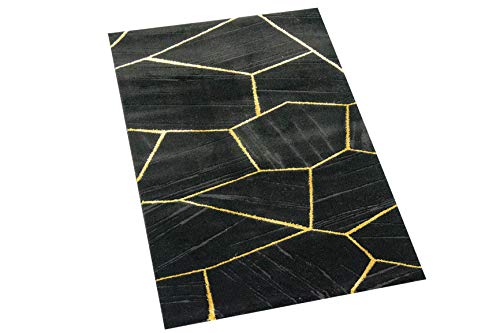 CARPETIA Teppich Wohnzimmer geometrisches Muster schwarz Gold Größe 60x110 cm von CARPETIA