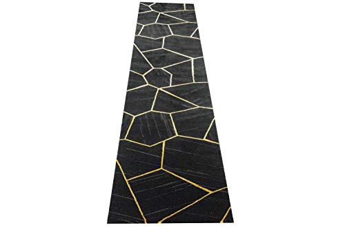CARPETIA Teppich Wohnzimmer geometrisches Muster schwarz Gold Größe 80 x 300 cm von CARPETIA