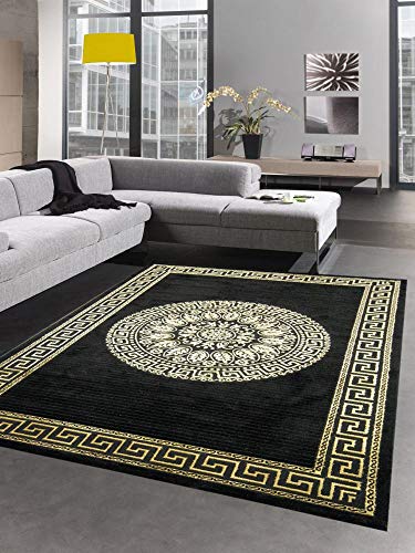 CARPETIA Teppich Wohnzimmer mit Bordüre Mäander Muster schwarz Gold Größe 200 x 290 cm CARPETIA Teppich Wohnzimmer mit Bordüre Mäander Muster schwarz Gold Größe 200 x 290 cm von CARPETIA