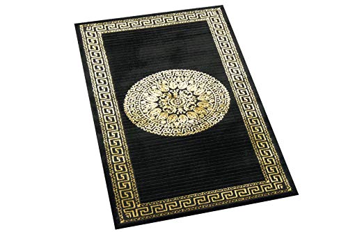 CARPETIA Teppich Wohnzimmer mit Bordüre Mäander Muster schwarz Gold Größe 60x110 cm von CARPETIA