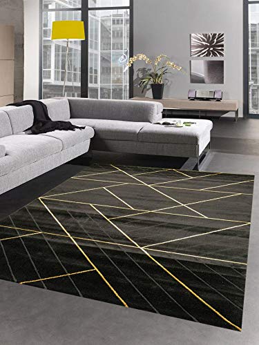 CARPETIA Teppich Wohnzimmer moderner Teppich geometrisches Muster schwarz Gold Größe 240 x 340 cm von CARPETIA