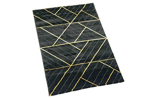 CARPETIA Teppich Wohnzimmer moderner Teppich geometrisches Muster schwarz Gold Größe 80x150 cm von CARPETIA