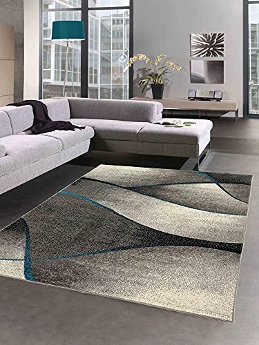 CARPETIA Teppich Wohnzimmer modernes Wellen Design in grau anthrazit blau - pflegeleicht Größe 160x220 cm von CARPETIA