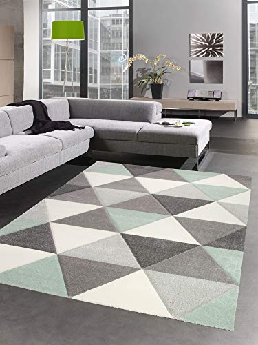 CARPETIA Teppich Wohnzimmerteppich Dreieck grün grau Creme Größe 120x170 cm von CARPETIA