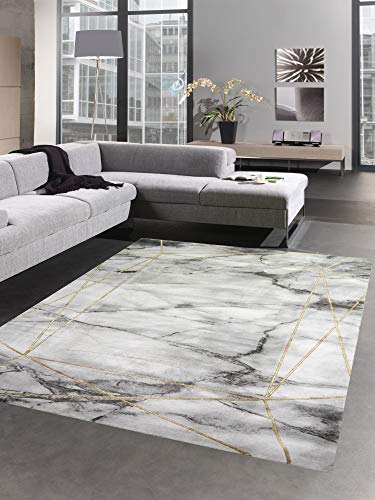 CARPETIA Teppich Wohnzimmerteppich Marmor Muster mit Glanzfasern grau Gold Größe 200 x 290 cm von CARPETIA