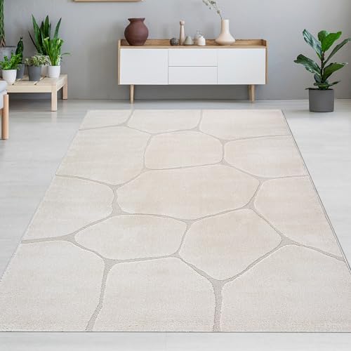 CARPETIA Teppich Wohnzimmerteppich Schlafbereich Essbereich Arbeitsbereich leichte Pflege modern flauschig Höheneffekt abstraktes Muster in Creme, 120 x 170 cm von CARPETIA