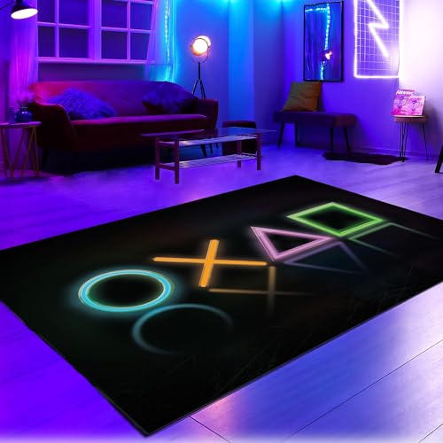 CARPETIA Teppich XXL Gaming-Zimmer rutschfest flach pflegeleicht strapazierfähig Wohnzimmer Gamer-Setup stylisches Design langlebig modernes Dekor in Schwarz & Neonfarben 200 x 290 cm CARPETIA Teppich XXL Gaming-Zimmer rutschfest flach pflegeleicht strapazierfähig Wohnzimmer Gamer-Setup stylisches Design langlebig modernes Dekor in Schwarz & Neonfarben 200 x 290 cm von CARPETIA