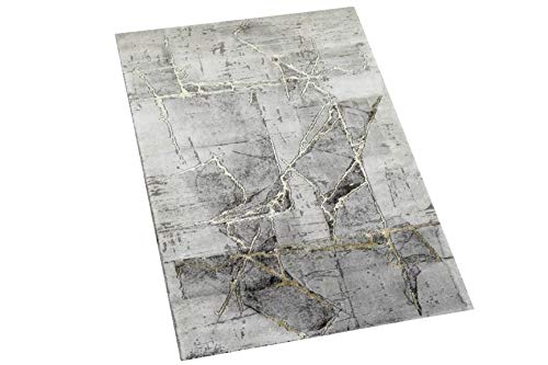 CARPETIA Teppich modern Kurzflor Wohnzimmerteppich abstrakt grau Gold Größe 60x110 cm von CARPETIA