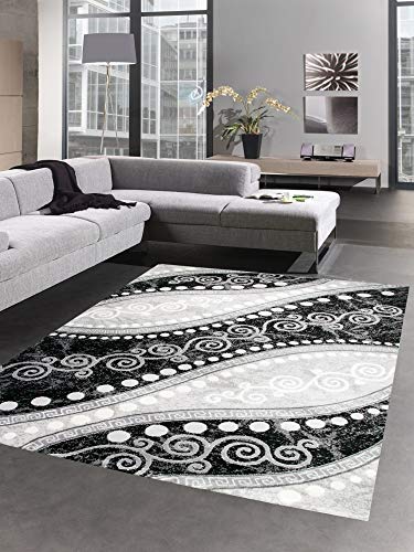 CARPETIA Teppich modern Ornamente mit Glitzer Grau Schwarz Creme Größe 80 x 300 cm von CARPETIA