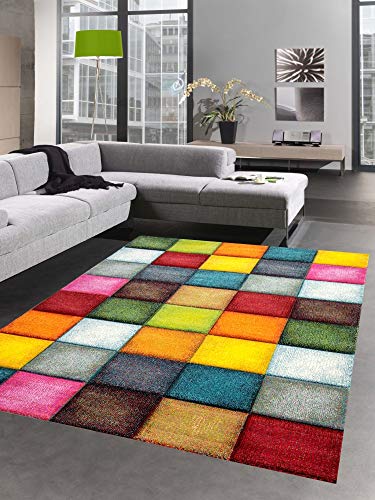 CARPETIA Teppich modern Teppich Wohnzimmer Karo bunt gelb rot blau grün Größe 200 x 290 cm von CARPETIA