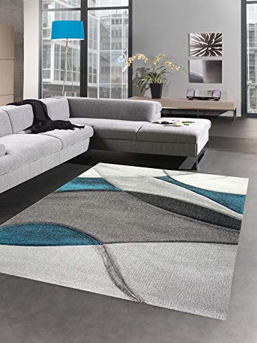 CARPETIA Teppich modern Teppich Wohnzimmer Wellen blau türkis grau Größe 200 x 290 cm von CARPETIA