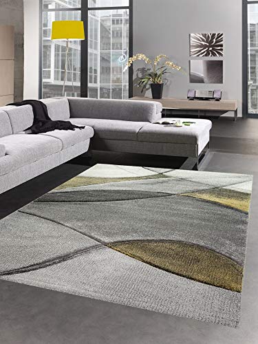 CARPETIA Teppich modern Teppich Wohnzimmer Wellen gelb grau Pastell Größe 120x170 cm von CARPETIA