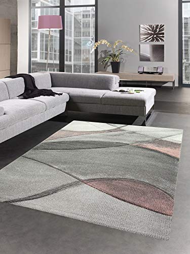 CARPETIA Teppich modern Teppich Wohnzimmer Wellen rosa grau Pastell Größe 80 x 300 cm von CARPETIA