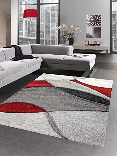 CARPETIA Teppich modern Teppich Wohnzimmer Wellen rot grau schwarz Größe 80 x 300 cm von CARPETIA