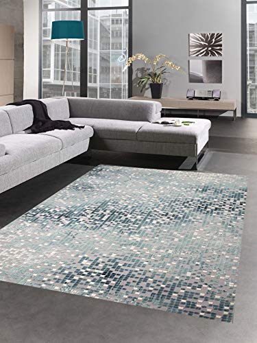 CARPETIA Teppich modern Wohnzimmer Teppich Mosaik grau türkis Größe 80x150 cm von CARPETIA