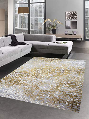 CARPETIA Teppich modern Wohnzimmer Teppich Mosaik in grau senfgelb Größe 80 x 300 cm von CARPETIA