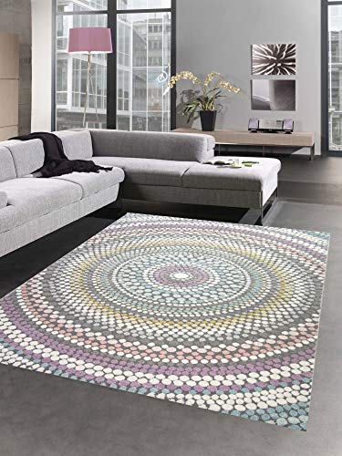 CARPETIA Teppich modern Wohnzimmer Teppich Regenbogen gepunktet bunt Pastell Größe 120 cm Rund von CARPETIA