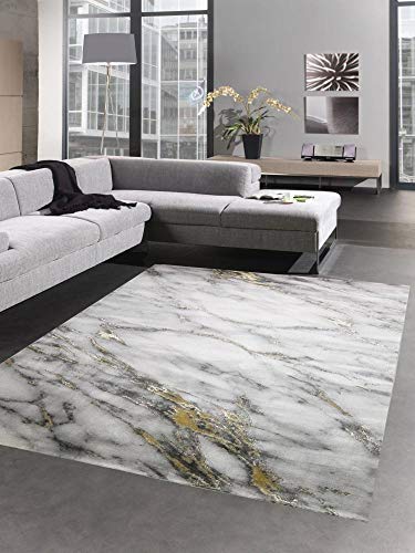 CARPETIA Teppich modern Wohnzimmerteppich Marmor Optik in Creme grau Gold Größe 200 x 290 cm von CARPETIA