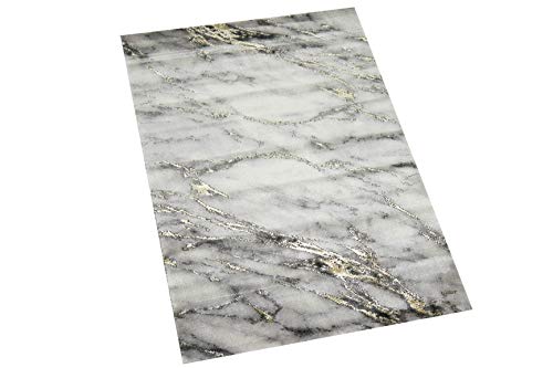 CARPETIA Teppich modern Wohnzimmerteppich Marmor Optik in Creme grau Gold Größe 60x110 cm von CARPETIA