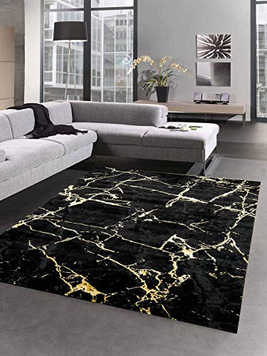 CARPETIA Teppich modern Wohnzimmerteppich Marmor Optik schwarz Gold Größe 120x170 cm von CARPETIA