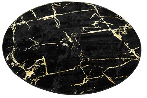 CARPETIA Teppich modern Wohnzimmerteppich Marmor Optik schwarz Gold Größe 160 cm Rund von CARPETIA