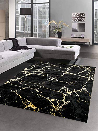 CARPETIA Teppich modern Wohnzimmerteppich Marmor Optik schwarz Gold Größe 160x230 cm von CARPETIA