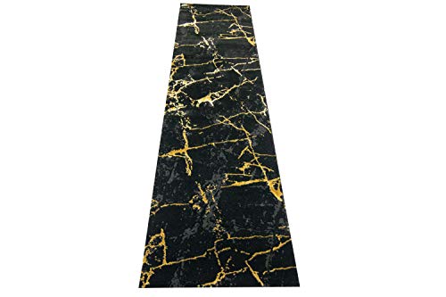 CARPETIA Teppich modern Wohnzimmerteppich Marmor Optik schwarz Gold Größe 80 x 300 cm von CARPETIA