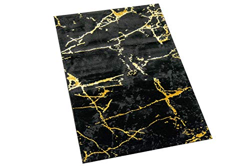 CARPETIA Teppich modern Wohnzimmerteppich Marmor Optik schwarz Gold Größe 80x150 cm von CARPETIA