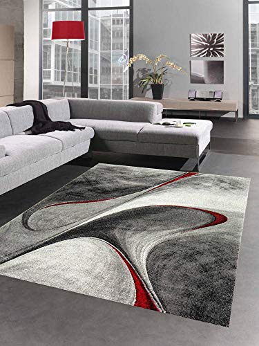 CARPETIA Teppich modern Wohnzimmerteppich abstrakt in grau rot Größe 80x150 cm von CARPETIA