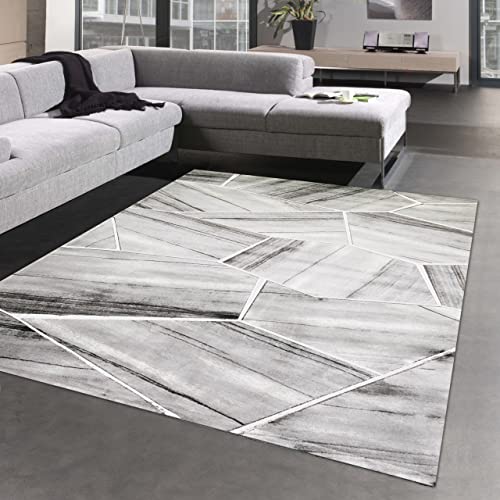 CARPETIA Teppich modern Wohnzimmerteppich geometrisches Muster grau Größe 200 cm Quadrat von CARPETIA
