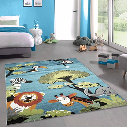 CARPETIA Waldtier-Teppich in Blau • Das perfekte Accessoire für EIN tierisch schönes Kinderzimmer, 120 x 170 cm von CARPETIA