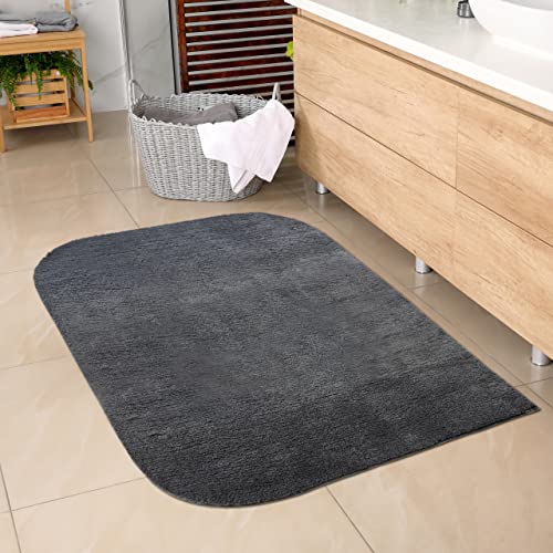 CARPETIA Weicher Badezimmer Teppich mit abgerundeten Ecken | waschbar | in anthrazit, 60x100 cm von CARPETIA