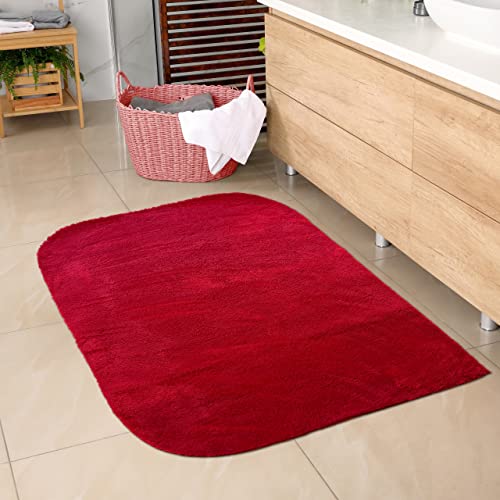 CARPETIA Weicher Badezimmer Teppich mit abgerundeten Ecken | waschbar | in rot, 60x100 cm von CARPETIA