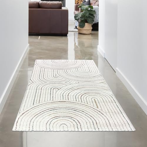 CARPETIA Wohnzimmerteppich Teppichläufer Flur Diele Gangstrapazierfähig kuschelig modern 3D-Effekt Bogenmuster in Multi, 80 x 150 cm von CARPETIA