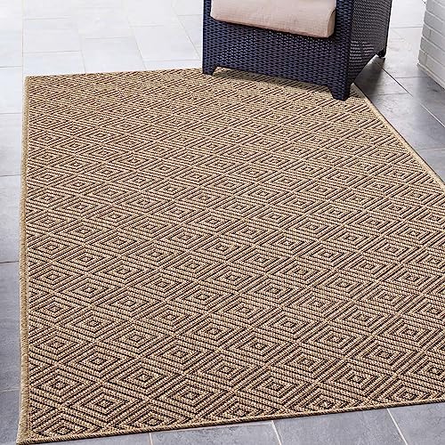 CARPETIA robuster Outdoorteppich Rautenmuster beige/schwarz robust Innen- und Außenbereich wetterfest Jute-Look 120 x 170 cm von CARPETIA