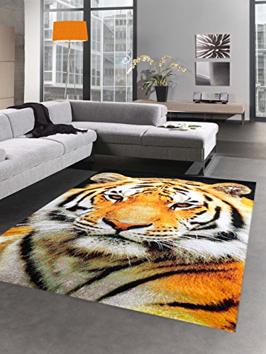 Designer Teppich Kurzflortteppich Tiger Motiv orange creme schwarz Größe 200 x 290 cm von CARPETIA