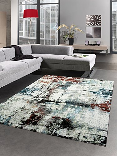 Designer Teppich Wohnzimmerteppich Läufer abstrakt multi bunt türkis schwarz Größe 80x150 cm von CARPETIA