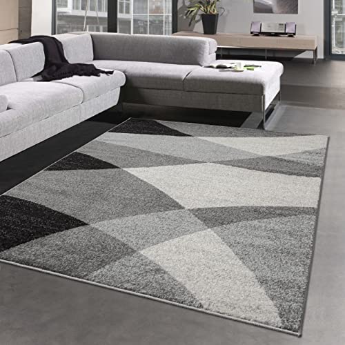 Modern Abstrakter Wellen-Karo Designerteppich | langlebig | in Creme anthrazit Größe 160x220 cm Modern Abstrakter Wellen-Karo Designerteppich | langlebig | in Creme anthrazit Größe 160x220 cm von CARPETIA