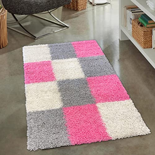 Moderner Hochflor Shaggy Teppich mit Karodesign rosa grau Creme, 80 x 150 cm Moderner Hochflor Shaggy Teppich mit Karodesign rosa grau Creme, 80 x 150 cm von CARPETIA