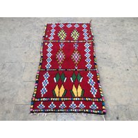 Bunter Handgeknüpfter Wollteppich - Heller Teppich Halloween Wohnkultur Vintage Berber Rot von CARPETSABDELHADI