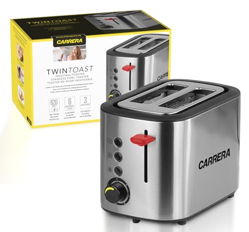 CARRERA Toaster [3 in 1] Toaster mit 2 Scheiben - Toaster Edelstahl - Kleiner Toaster - Mini Toaster - Kompakter Toaster - Toaster mit Brötchenaufsatz von CARRERA