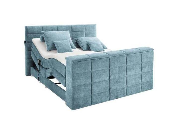 Carryhome BOXSPRINGBETT, Blau, H2 + H3, 7-Zonen, Höhe ca. 18 cm, 180x200 cm, gepolstertes Kopfteil, Topper durchgehend, Wendematratze mit von CARRYHOME