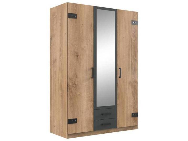 Carryhome DREHTÜRENSCHRANK, Graphit, Plankeneiche, Kunststoff, 4 Fächer, 2 Schubladen, 135x199x58 cm, Made in Germany, Beimöbel erhältlich, in von CARRYHOME