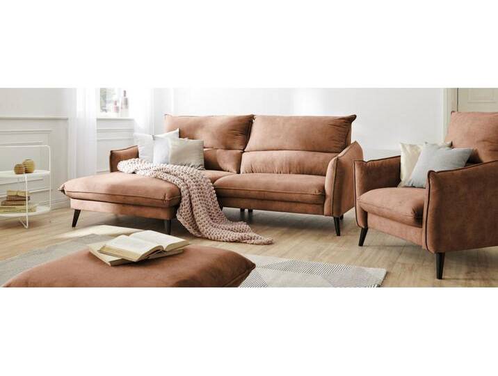 Carryhome ECKSOFA, Rost, Kiefer, massiv, Füllung: Silikon, Ottomane links, L-Form, 238x170 cm, Stoffauswahl, seitenverkehrt erhältlich, Hocker von CARRYHOME