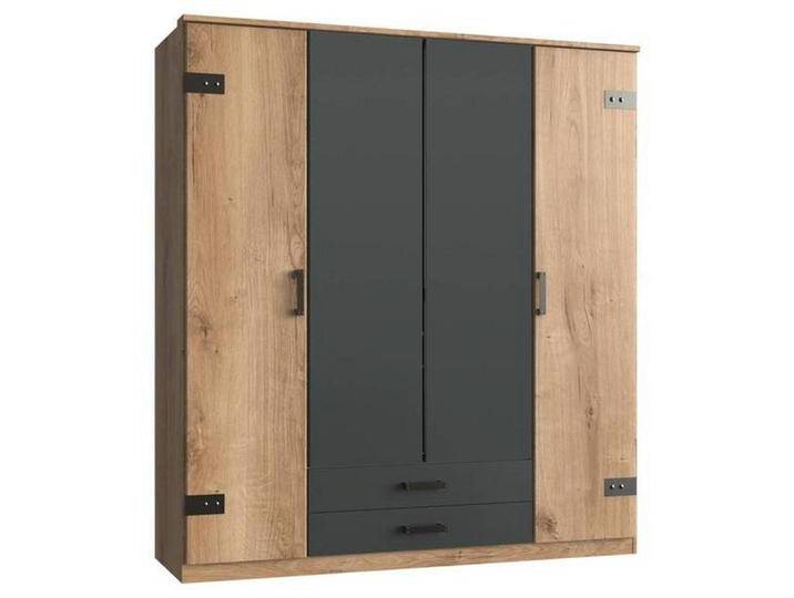 Carryhome KLEIDERSCHRANK, Graphit, Plankeneiche, Kunststoff, 4 Fächer, 2 Schubladen, 180x199x58 cm, Made in Germany, Beimöbel erhältlich, in von CARRYHOME