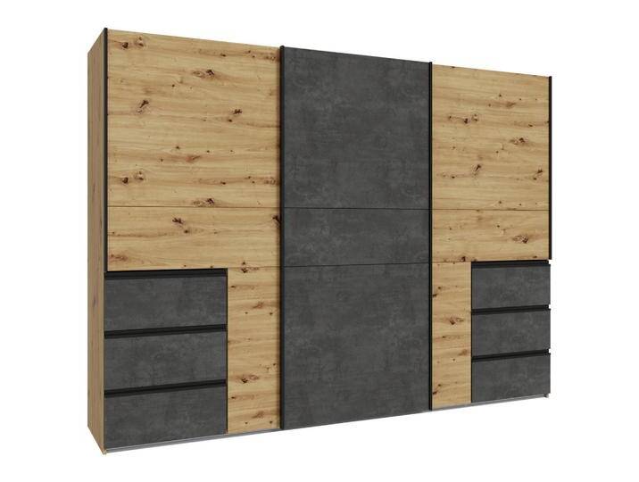 Carryhome SCHWEBETÜRENSCHRANK, Dunkelgrau, Eiche Artisan, 3 Fächer, 6 Schubladen, 270x200x61 cm, Typenauswahl, in verschiedenen Größen erhältlich, von CARRYHOME